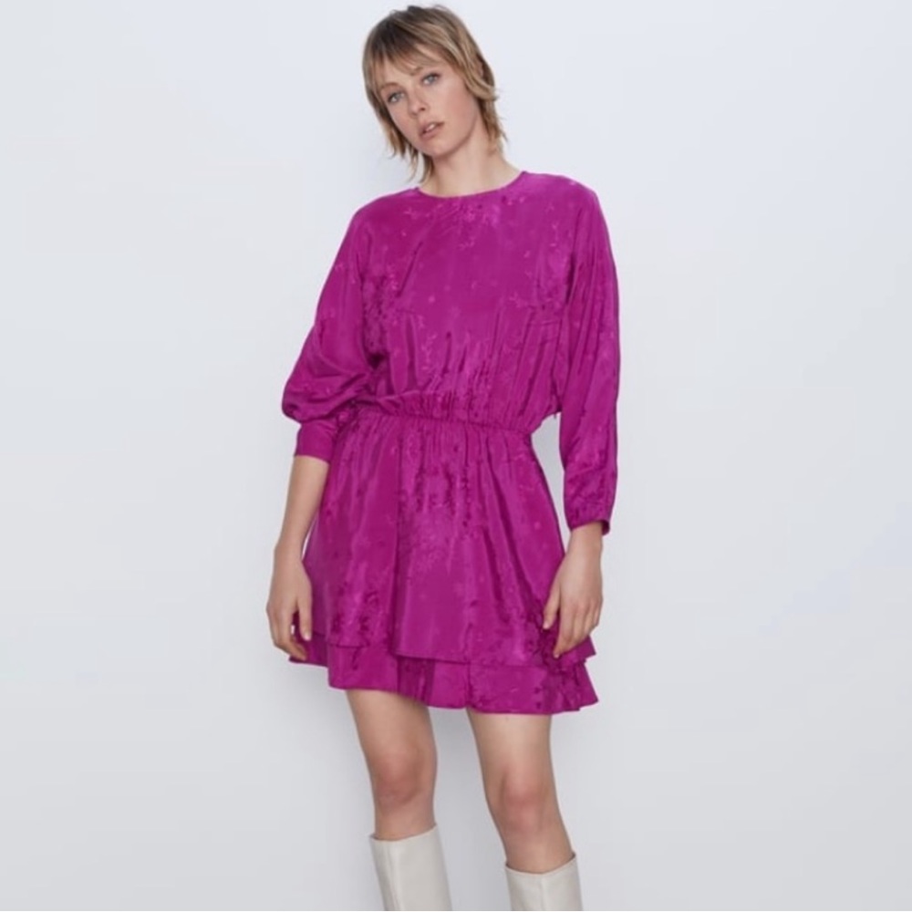Zara Satin Effect Jacquard Dress